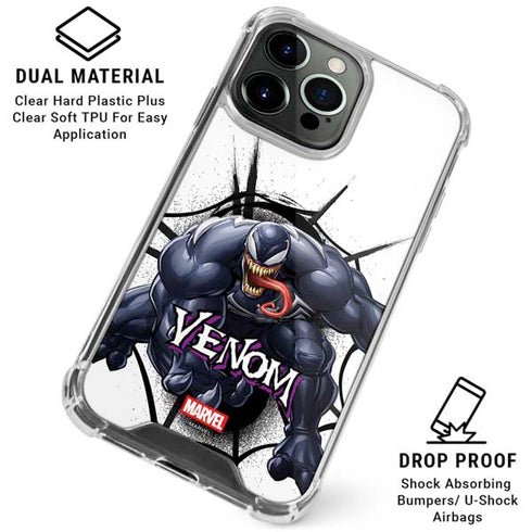 Marvel Venom Reaching Forward iPhone 15 Pro Clear Case
